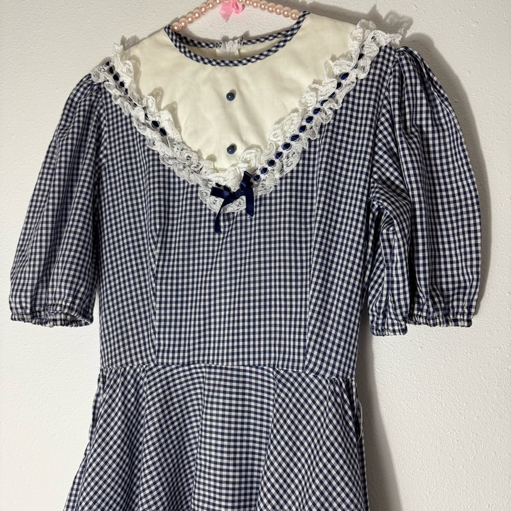 Vintage Jeri Bee navy blue gingham cottagecore dress size 10 - Picture 3 of 16